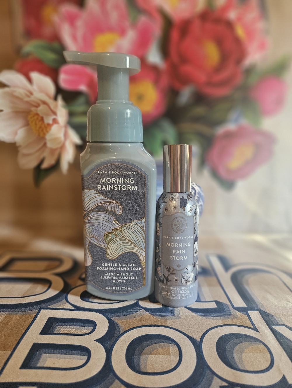 NWT Bath & Body Works Morning Rainstorm Foaming Hand Soap & Room Spray - Blue